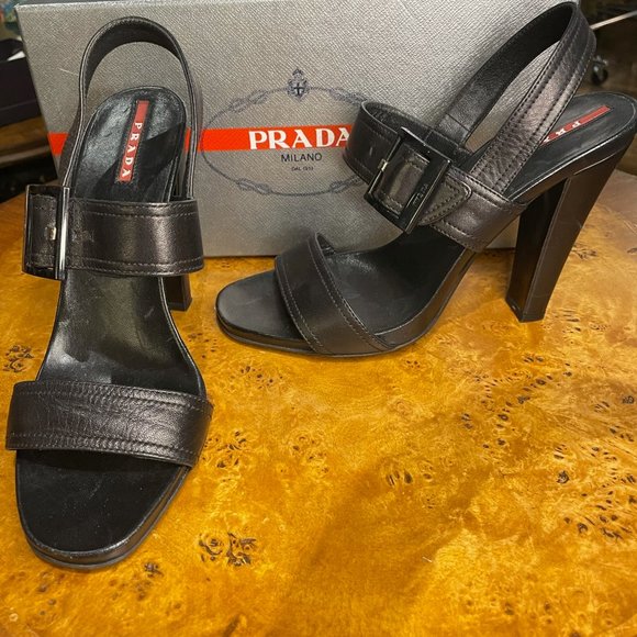 Prada black leather heel sandal - Picture 3 of 4